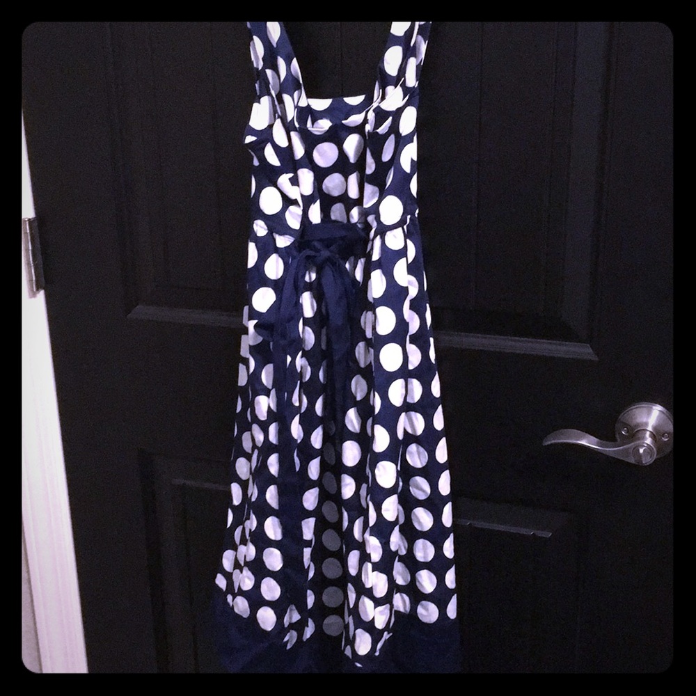 Blue and white polka dotted dress